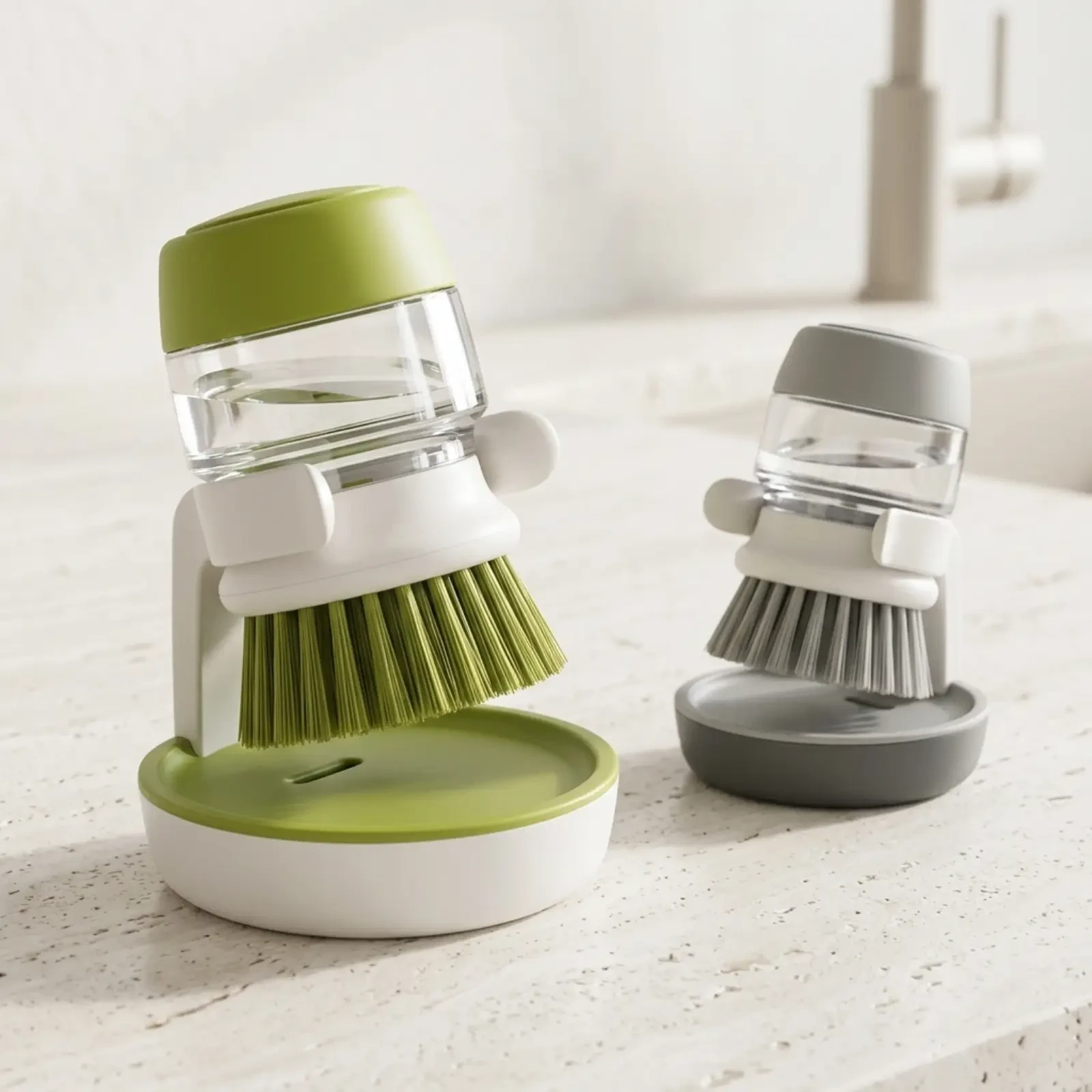 Boster Soap Dispensing Dishwashing Palm Brush with Storage Stand